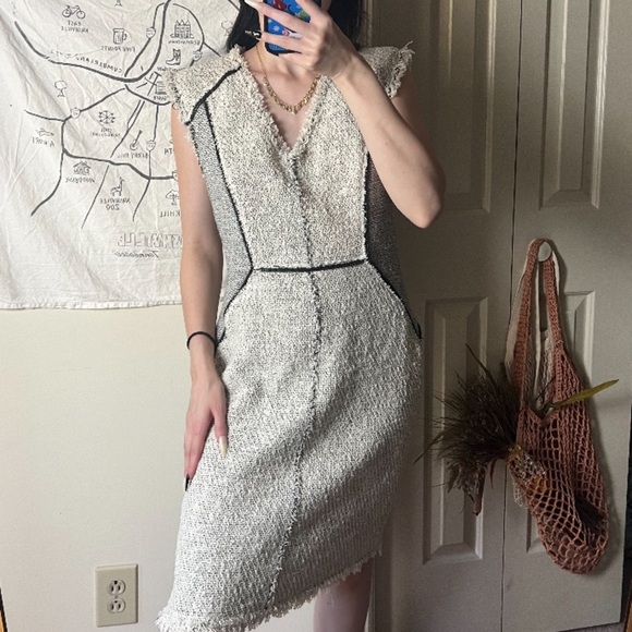 rebecca taylor Zip Tweed Combo Dress in Pece Size Small 8 - Picture 2 of 10